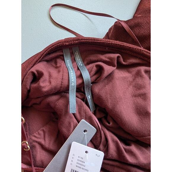 NWT By Anthropologie One-Shoulder Ruffled High-Low Midi Dress Sz XS Wine #8F504 - Picture 7 of 10